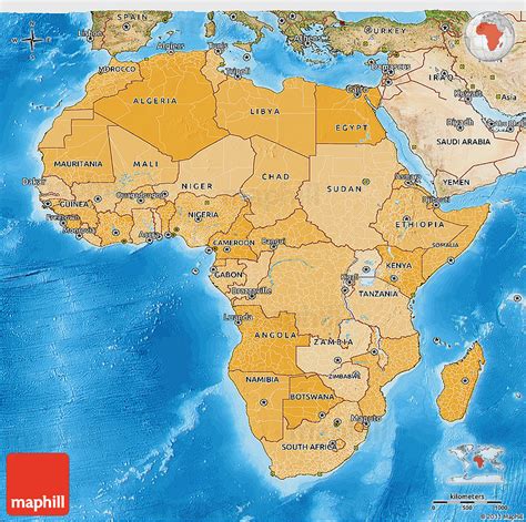 Political Shades 3D Map Of Africa Satellite Outside Bathymetry Sea