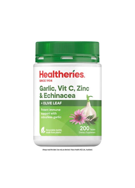 Healtheries Garlic Vit C Zinc Echinacea With Olive Leaf 200 Tablet