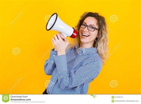 Woman In Shirt With Loudspeaker Stock Photo Image Of Expression