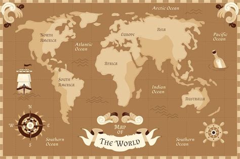 Ilustración del mapa del mundo antiguo dibujada a mano Vector Premium