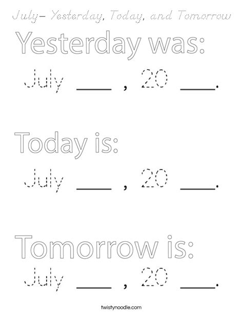 July Yesterday Today And Tomorrow Coloring Page Dnealian Twisty