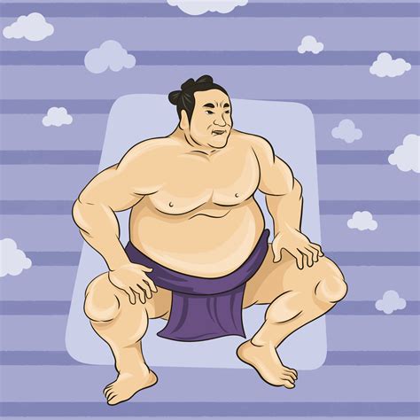 Sumo Wrestler standing in crouch stance. Side angle with background ...