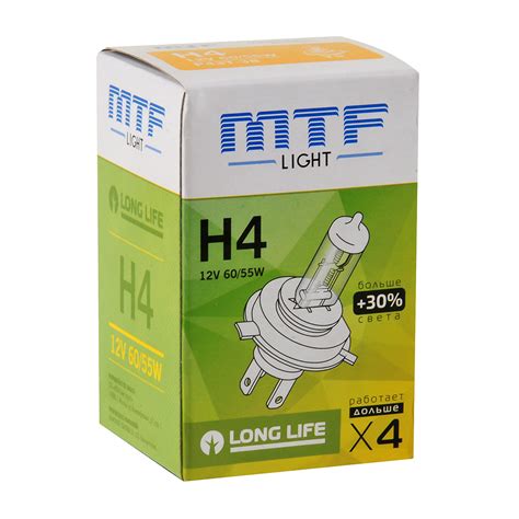 Лампа галогенная MTFLIGHT LONG LIFE x4 12V H4 60/55W HS1204 купить ...