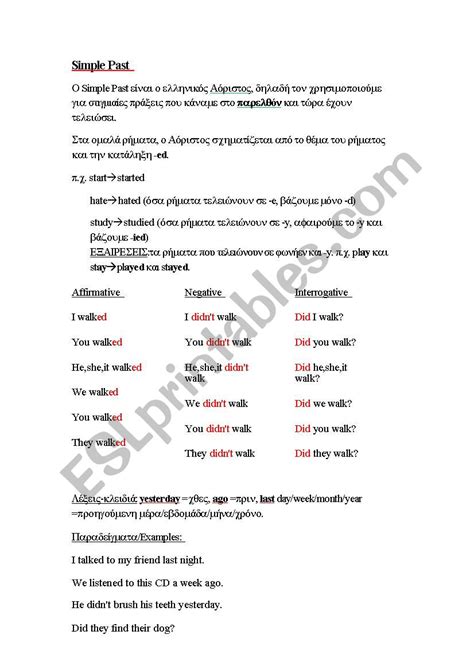 Simple Past rules - ESL worksheet by ErmPav