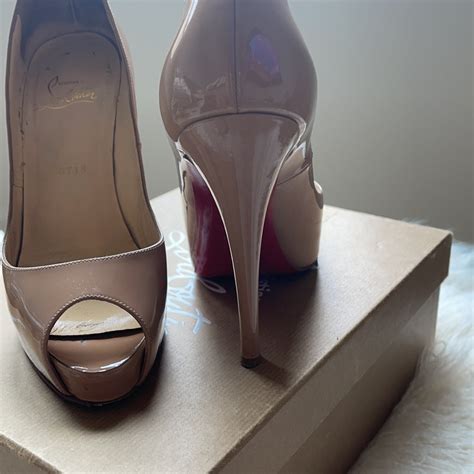 Christian Louboutin Nude Patent Leather Peep Toe Gem