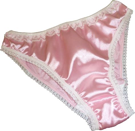 Shiny Satin Low Rise Bikini Brief Panties Pale Pink With Ivory Lace