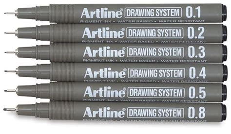 Artline 230 Black Drawing System Pens 6 Nib Sizes 1 2 3 4 5 8 Wallet 6