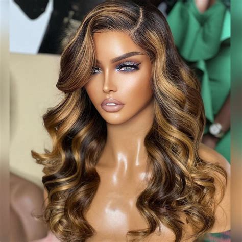 Balayage Highlight Honey Blonde Body Wave Lace Front Wigs Density