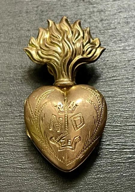 Ancien Reliquaire Pendentif Ex Voto Sacr Coeur De Marie Laiton Xix