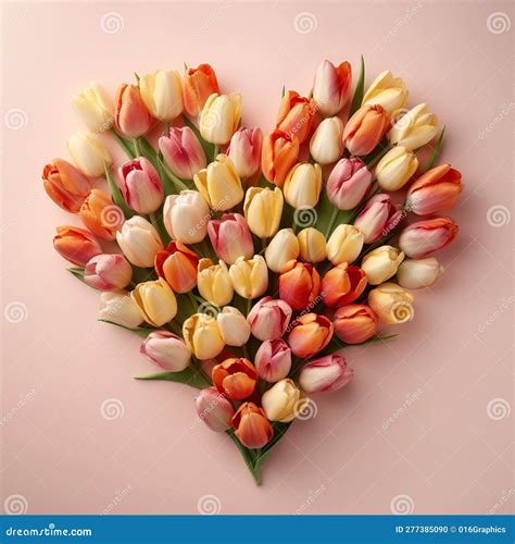 A Heart Made Of Colourful Tulips Generative Ai Stock Illustration