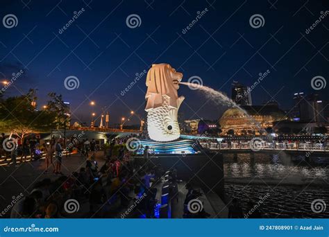 Singapore 15 Mei 2022 Merlion Parkeer S Nachts Een Iconisch