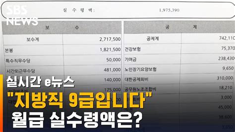 지방직 9급 공무원 됐습니다…월급 실수령액 이렇네요 Sbs 실시간 E뉴스 Youtube