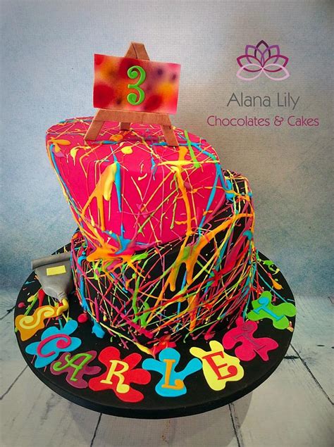 Neon Art Splatter Cake Decorated Cake By Alana Lily Cakesdecor