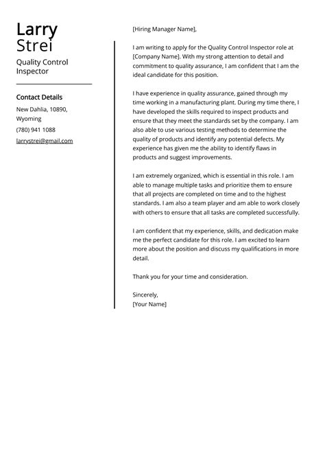 Quality Control Inspector Cover Letter Examples Template 20 Tips