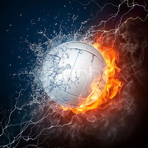 Volleyball Ball in Fire and Water on ... | Stock image | Colourbox