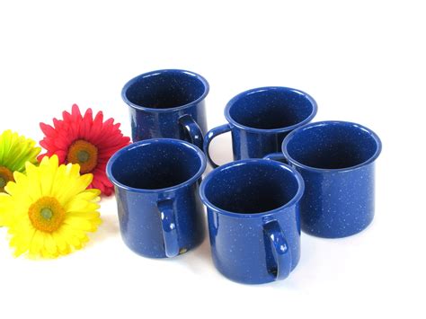 Five Speckled Blue Enamel Cups Vintage S S S Etsy