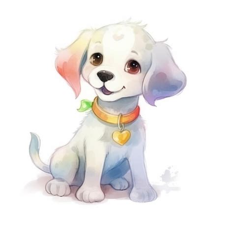 Um Desenho Em Aquarela De Um Cachorrinho Um Cora O Na Coleira