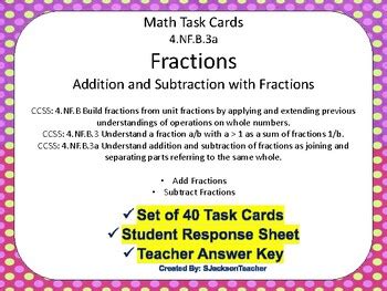 4 NF B 3a Add And Subtract Fractions With Like Denominators Task Cards