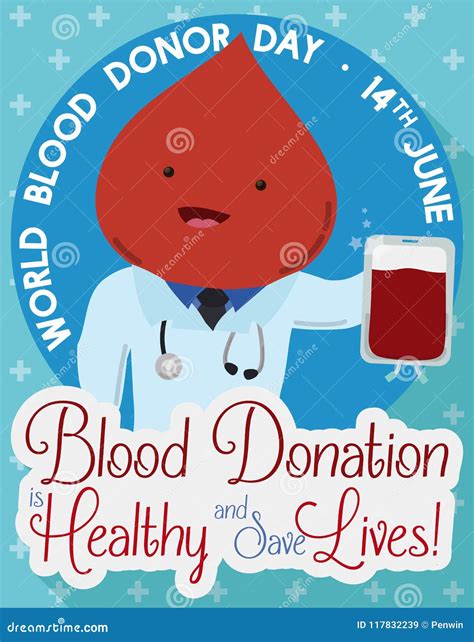 Cute Blood Drop Like A Doctor Promoting Blood Donor Day Vector