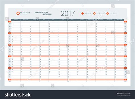 Calendar Template 2017 Year Vector Illustration Stock Vector (Royalty ...