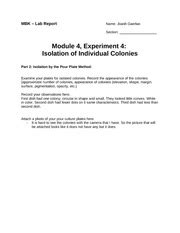 M4 Exp 4 IsolationofIndividualColonies MBK Lab Report Name Joash