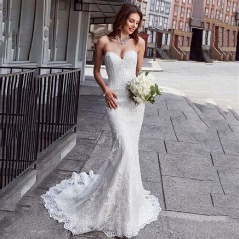 White Eightree Mermaid Wedding Dress Strapless Appliques Lace Boho