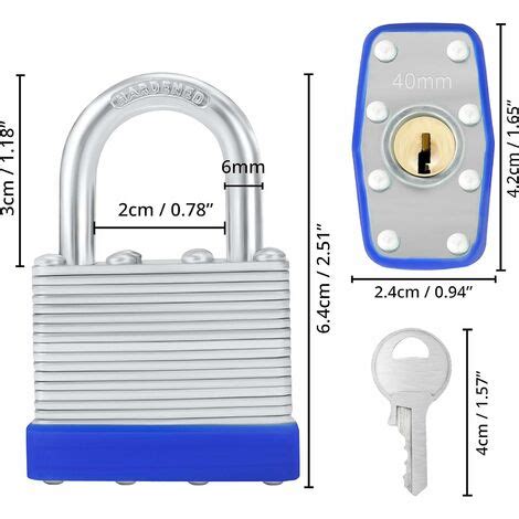 Cadenas Clé en Acier Laminé Robuste avec 2 Clés Lot de 4 Anse de 6