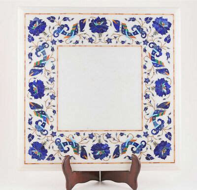 Marble Table Top Semi Precious Stones Lapis Floral Inlay Handmade