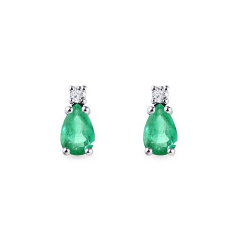 Emerald and Diamond 14K White Gold Earrings | KLENOTA