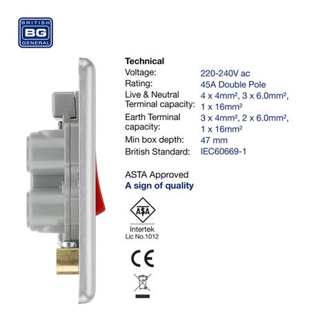 Bg Brushed Steel 45a Double Pole Switch 45a 1 Gang Neon Toolstation