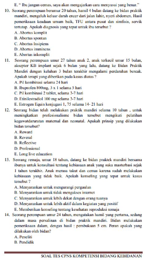 Contoh Soal Tes Tertulis Seleksi Cpns Atau Tenaga Non Pns Jabatan Bidan