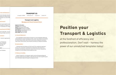 Transport And Logistics Background Check Consent Form Template In Word