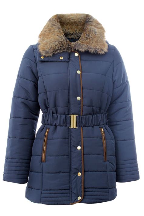 New Ladies Plus Size Padded Quilted Belted Winter Coats Fur Neck Hooded Jackets Ebay