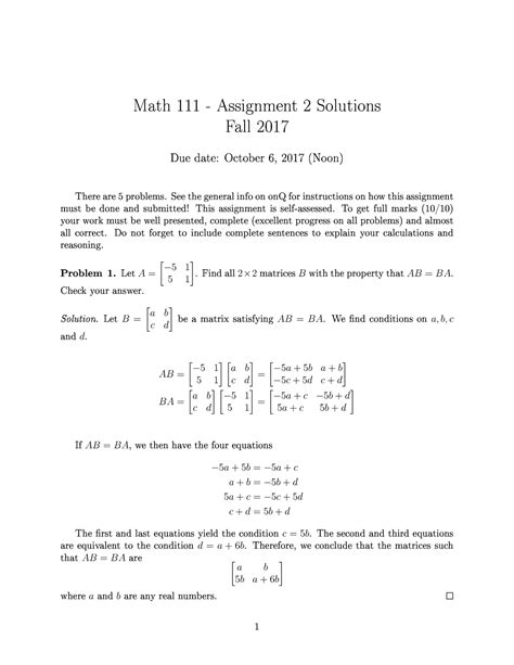 Assignment Solutions Math Assignment Solutions Fall