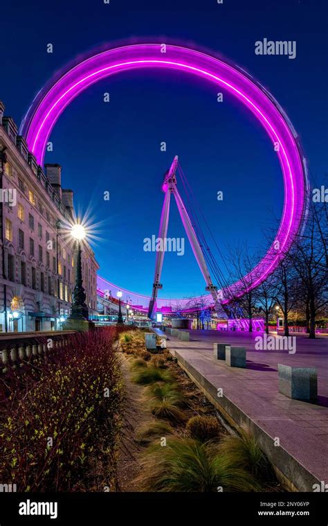 Pink Millenium Wheel London England Stock Photo Alamy