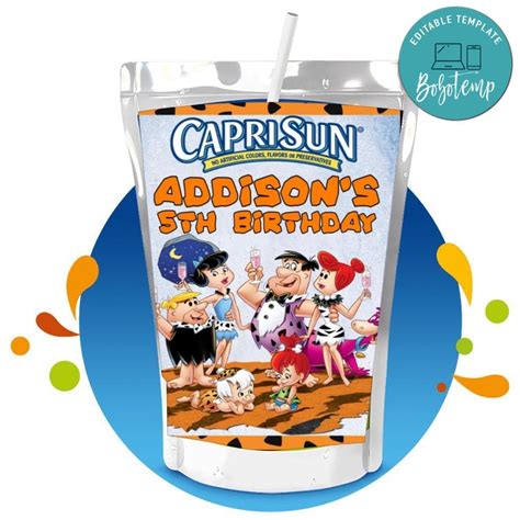 Flintstone Capri Sun Birthday Digital File Printable Createpartylabels