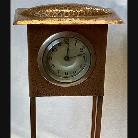 J F Pool Hayle Copper Secessionist Mantle Clock With Hammered Body On