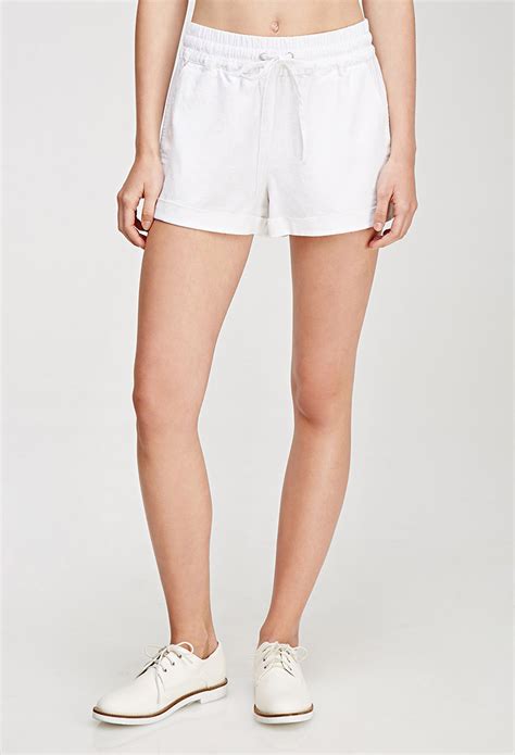 Forever 21 Linen Blend Drawstring Shorts In White Lyst