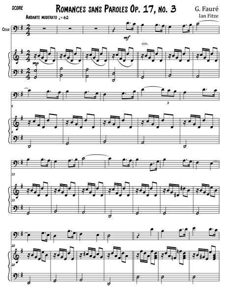 Romances Sans Paroles Op No Arr Ian Fitze Sheet Music G