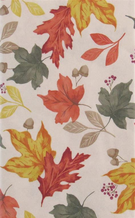 Mainstream Colorful Autumn Leaves Berries And Acorns Vinyl Flannel Back Tablecloth