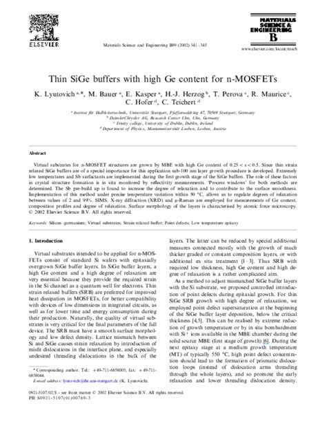 Pdf Thin Sige Buffers With High Ge Content For N Mosfets