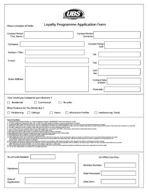 Loyalty Card Application Form Sample Pdffiller