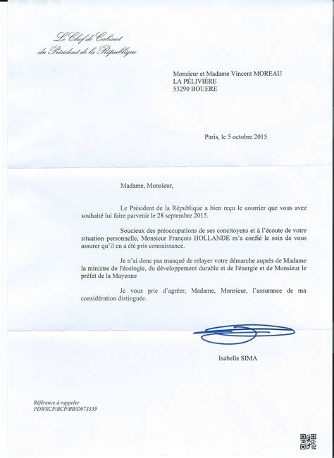 La Lettre Du President De La Republique Exemple De Lettre