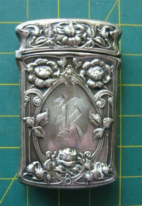 Sterling Match Safe With Floral Design And Monogram K Vintage