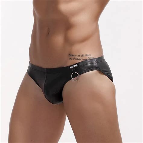 Ropa Interior Sexy Gay Para Hombre Calzoncillos De Cuero PU Con Aro Slip Hombre Slips