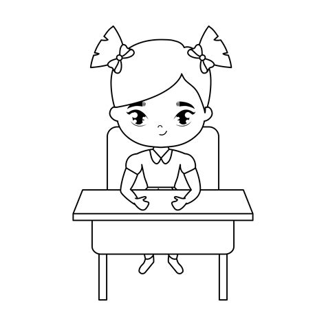 little student girl sitting in school desk 652439 Vector Art at Vecteezy