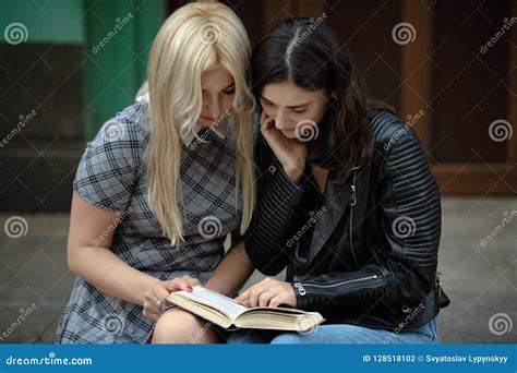 Cute Lesbian Couple Read Together Stock Photo Image Of Cool Body