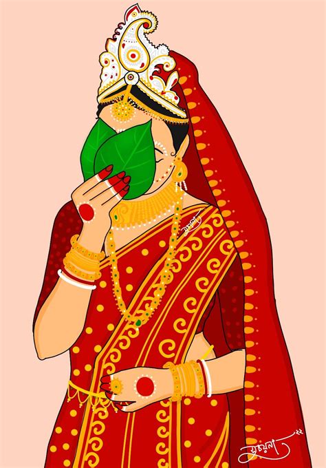 Bengali Bride Illustration Wedding Drawing Bride And Groom Cartoon