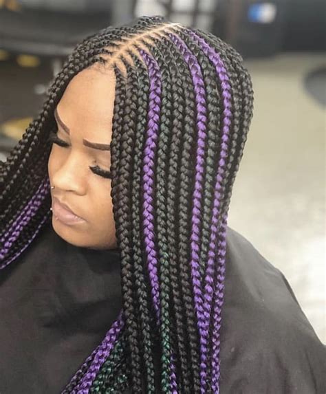 Box Braids With Purple Highlights