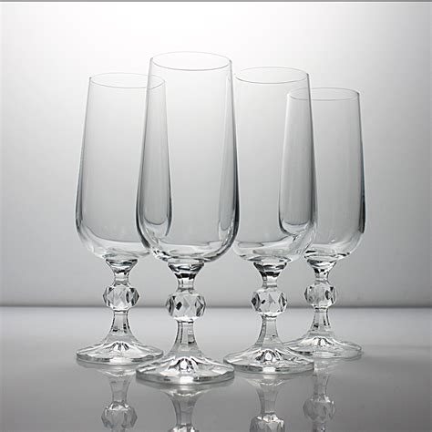 Champagne Flutes Bohemia Crystal Claudia Czechoslovakia Set Of 4 Barware Wine Glasses